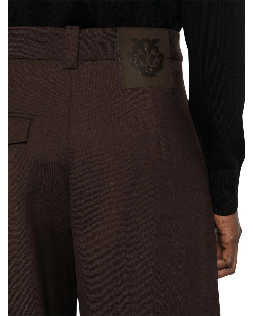 Pinko Brown Wide-Leg Trousers With Tailored Design And Leather Patch