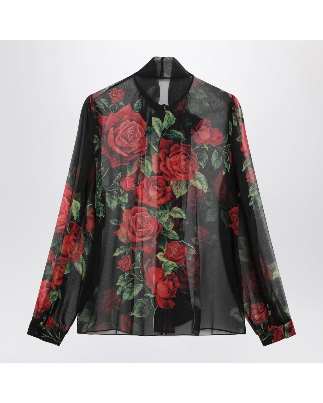 Dolce & Gabbana Black Dolce&Gabbana Rose-Print Silk Chiffon Blouse