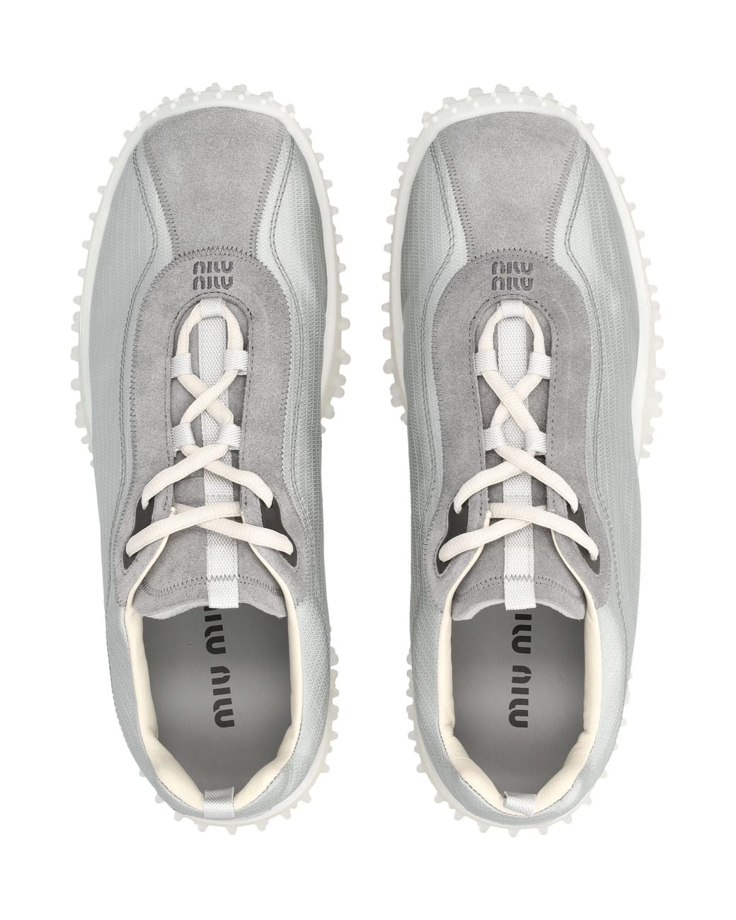 Miu Miu White Bubble Technical Fabric And Suede Sneakers
