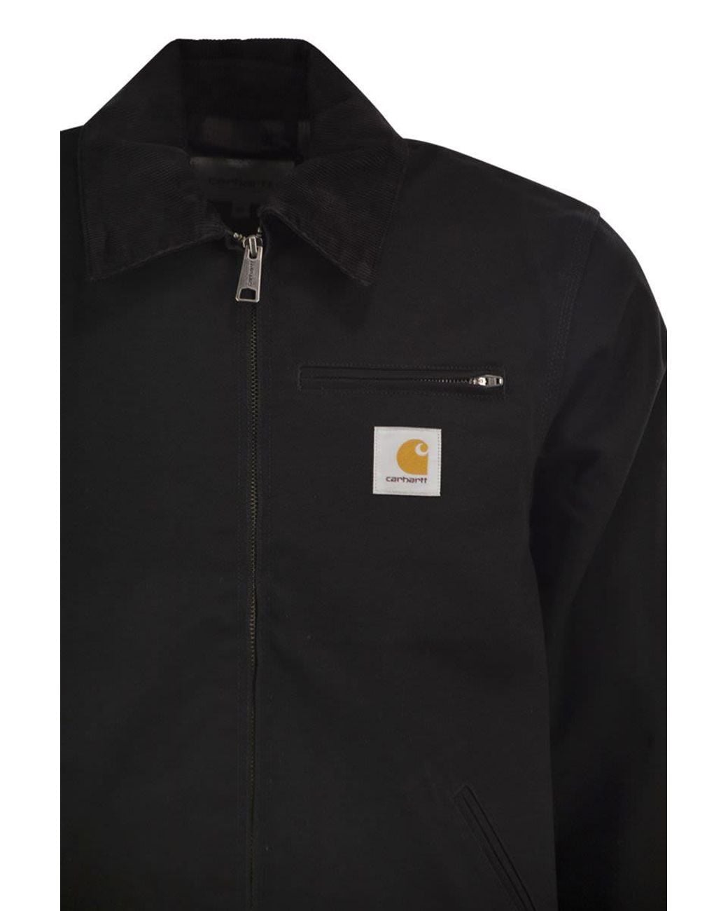 Carhartt Black Cotton Canvas Jacket With Padding And Corduroy Collar
