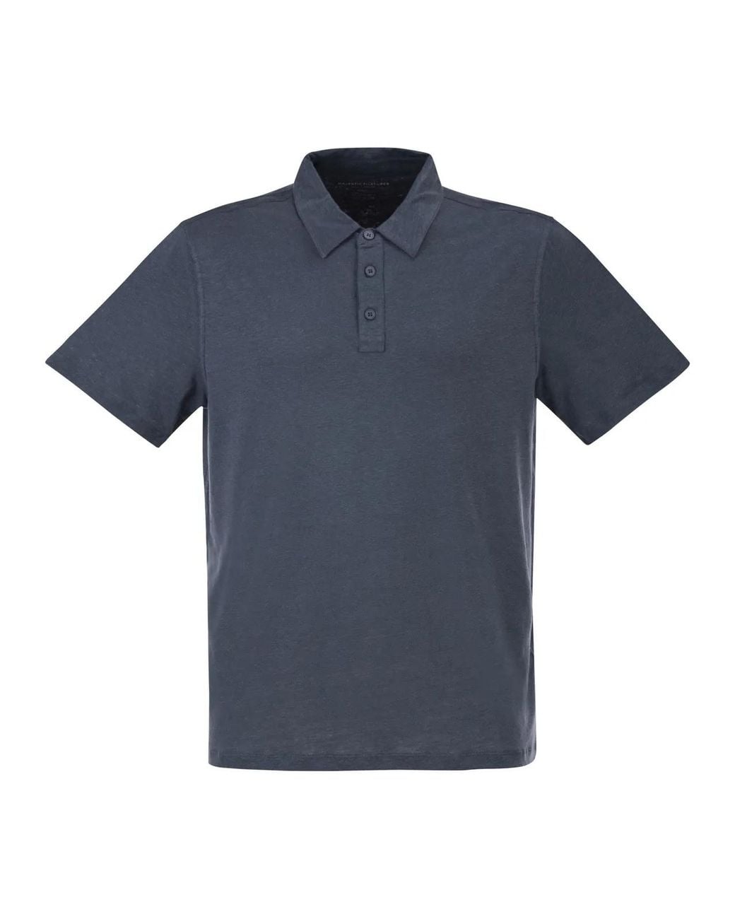 Majestic Blue Stretch Linen Polo Shirt With Button Placket for men