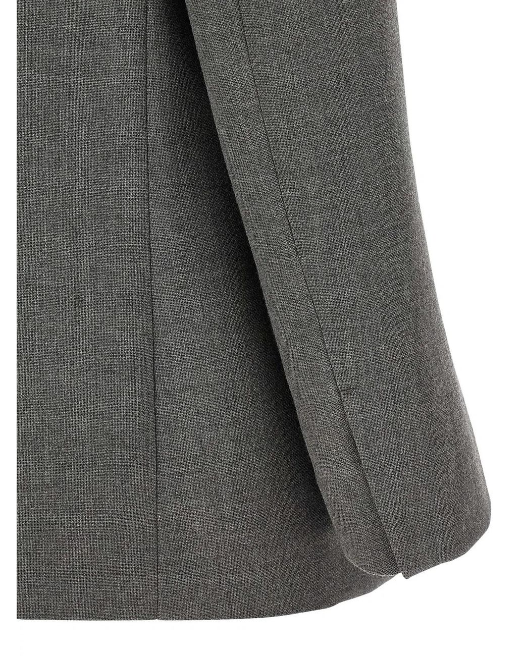 Jil Sander Gray Double-Breasted Textured Wool Blazer With Flap Pockets