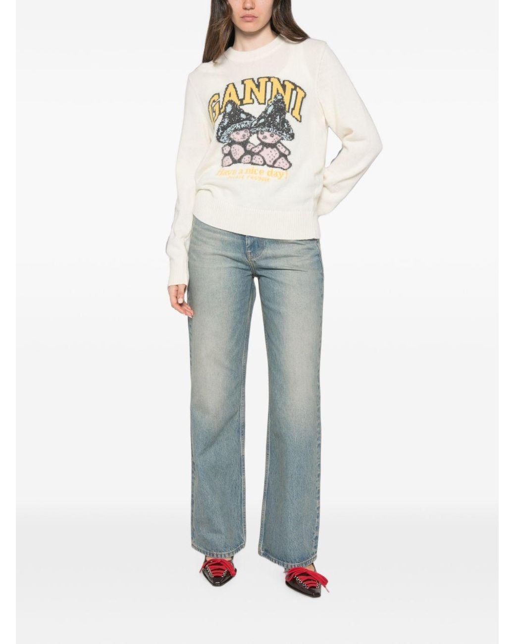 Ganni White Wool Sweater