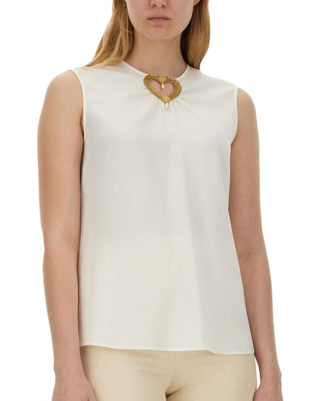 Moschino Couture White Blouse With Heart Applique