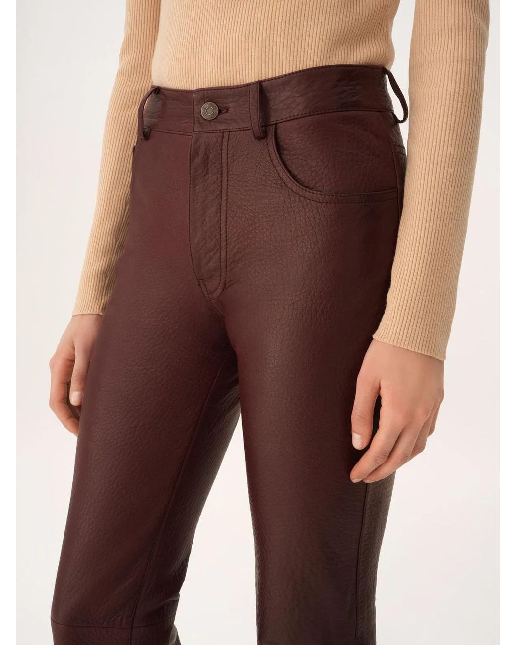 Chloé Purple Flared Textured Lambskin Leather Trousers