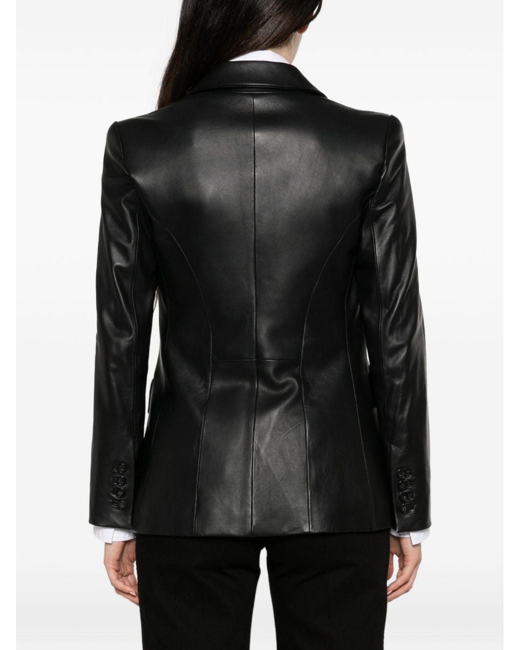 Emporio Armani Black Leather Blazer Jacket
