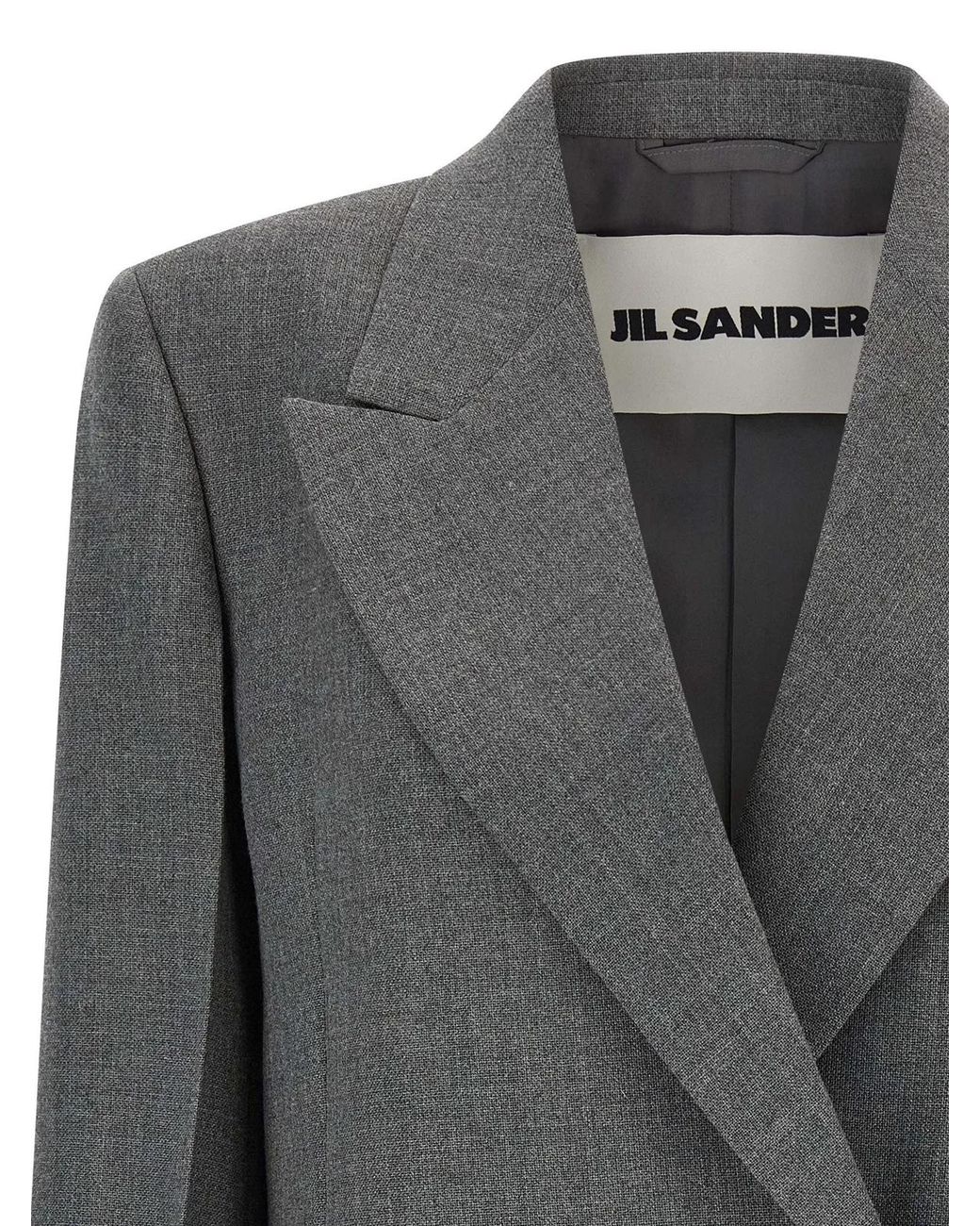 Jil Sander Gray Double-Breasted Textured Wool Blazer With Flap Pockets