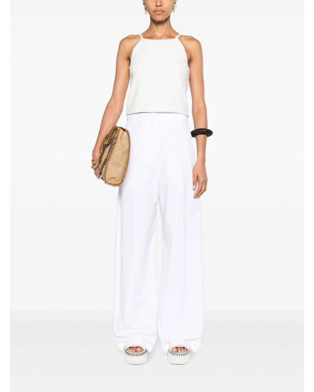 Max Mara White Wide-Leg Cotton Trousers