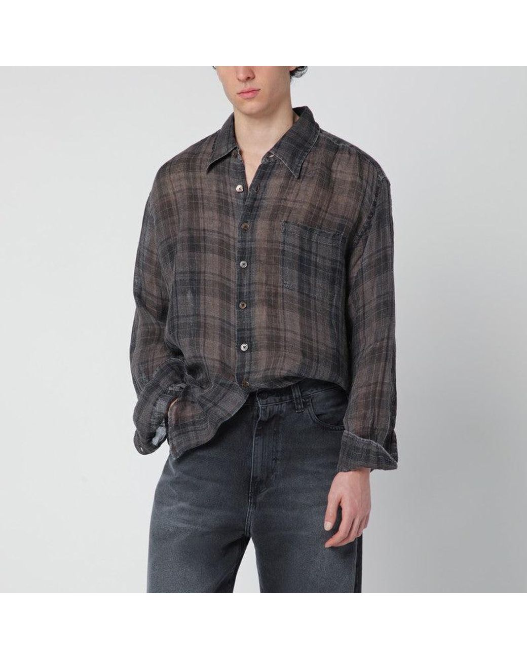 Our Legacy Black Linen Check Shirt for men