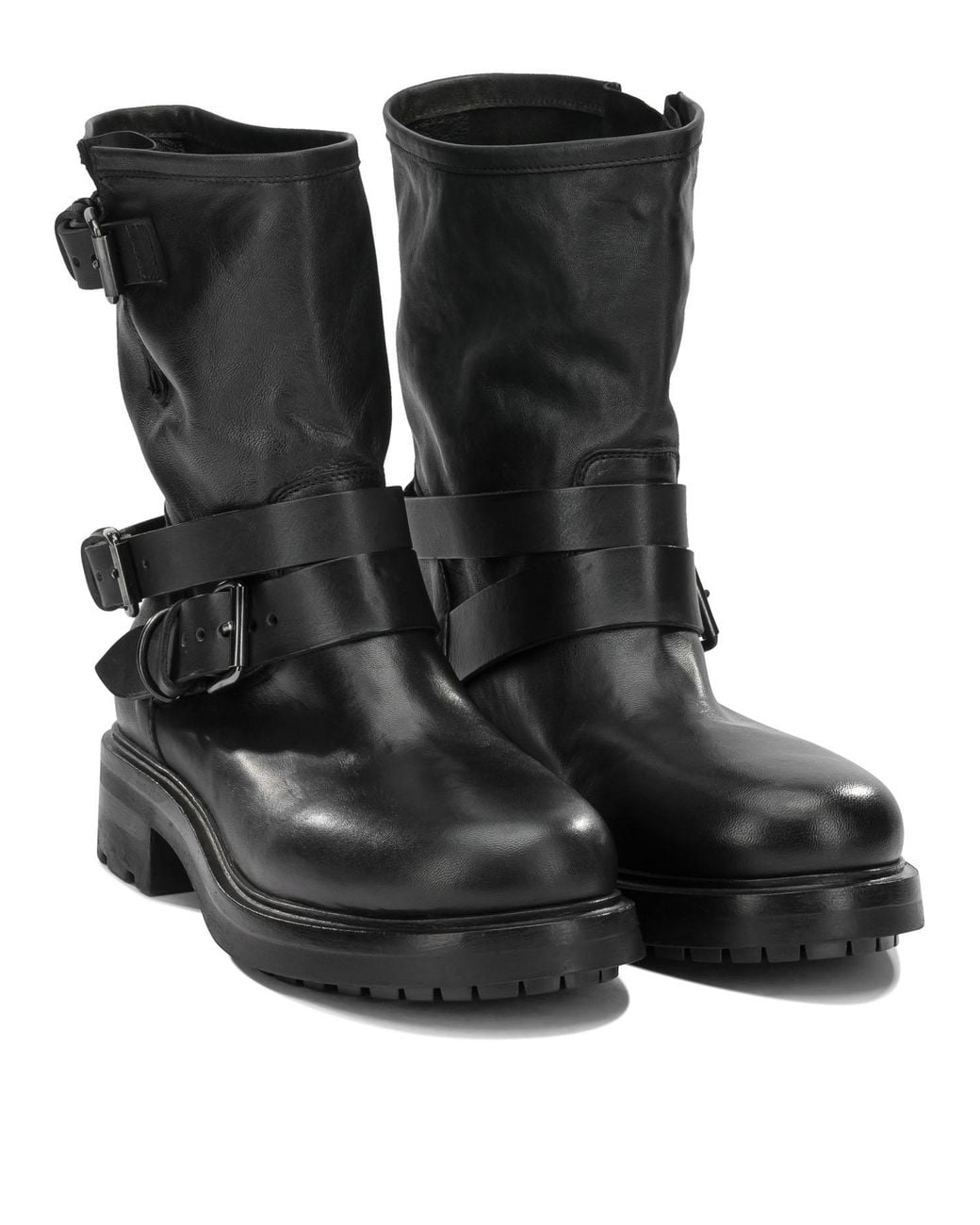 Strategia Black Leather Rubber Boots Ankle