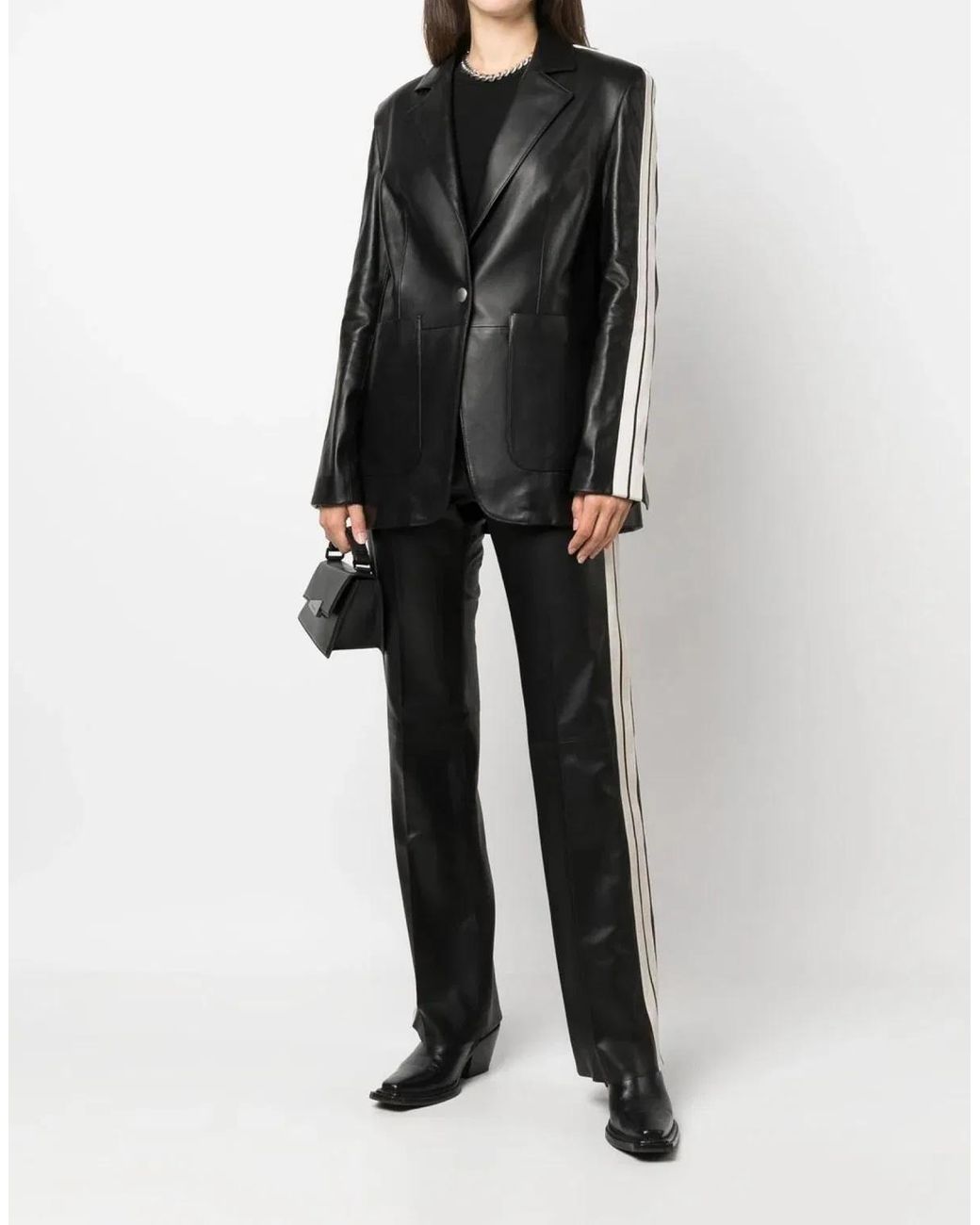 Palm Angels Black Leather Track Blazer