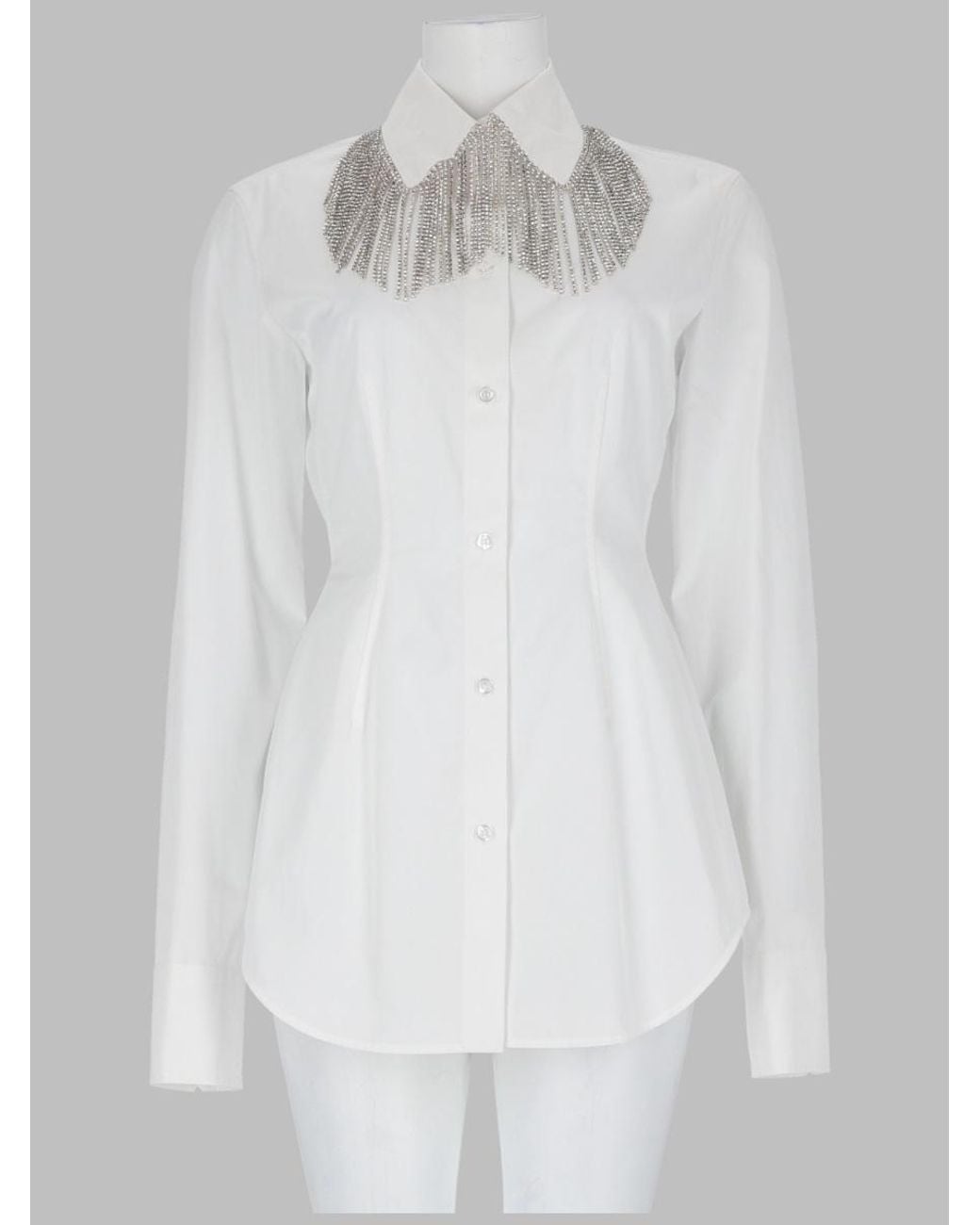 Sportmax White Cotton Jewel Collar Shirt