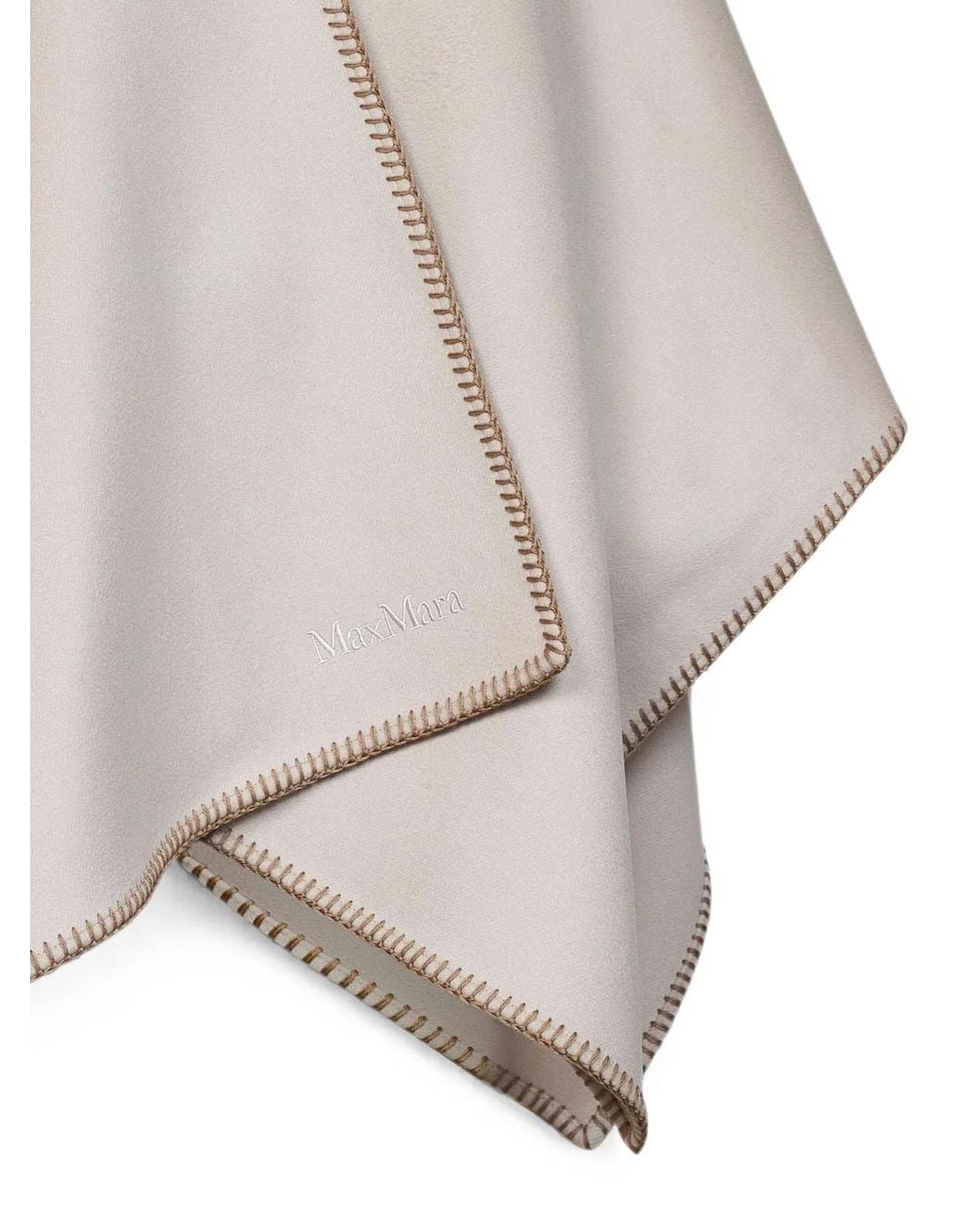 Max Mara Natural Belted Whipstitch-Trim Poncho