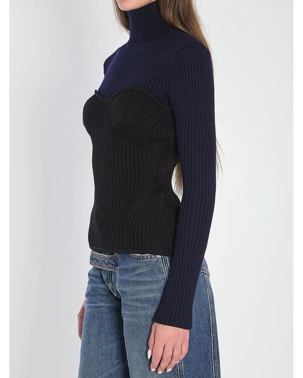 Jean Paul Gaultier Blue Ribbed Knit Pullover