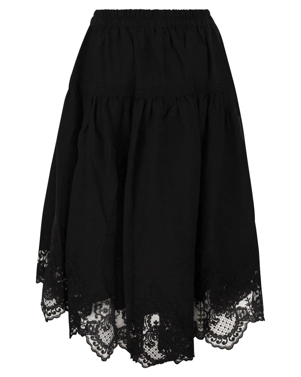 Maurizio Mykonos Black Linen And Rayon Midi Skirt With Embroidered Hem