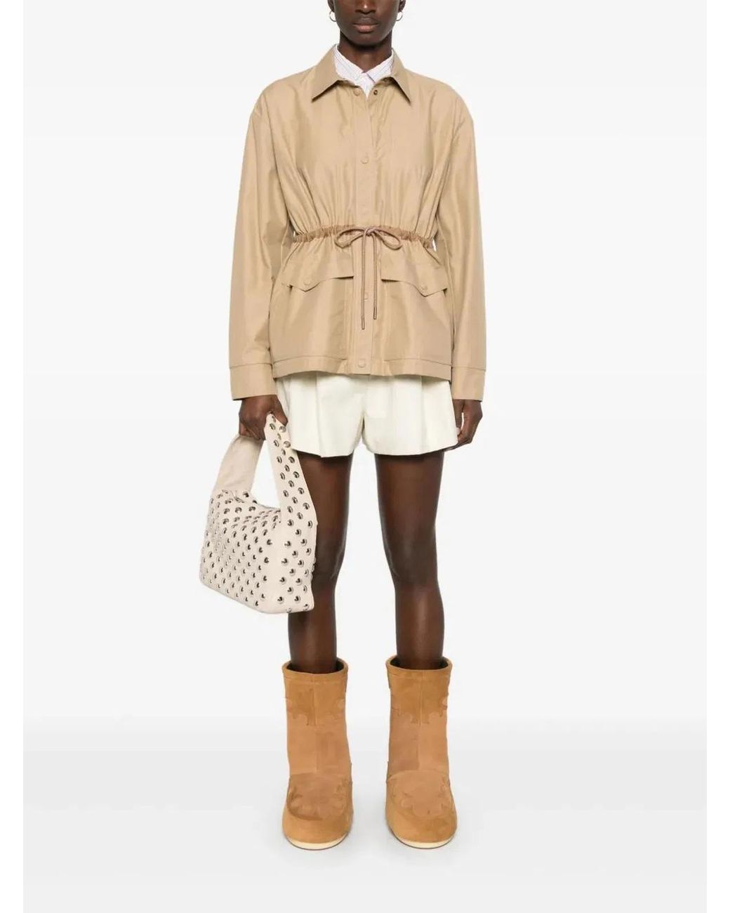 Moncler Natural Shorts With Layered Design And Drawstring On The Front