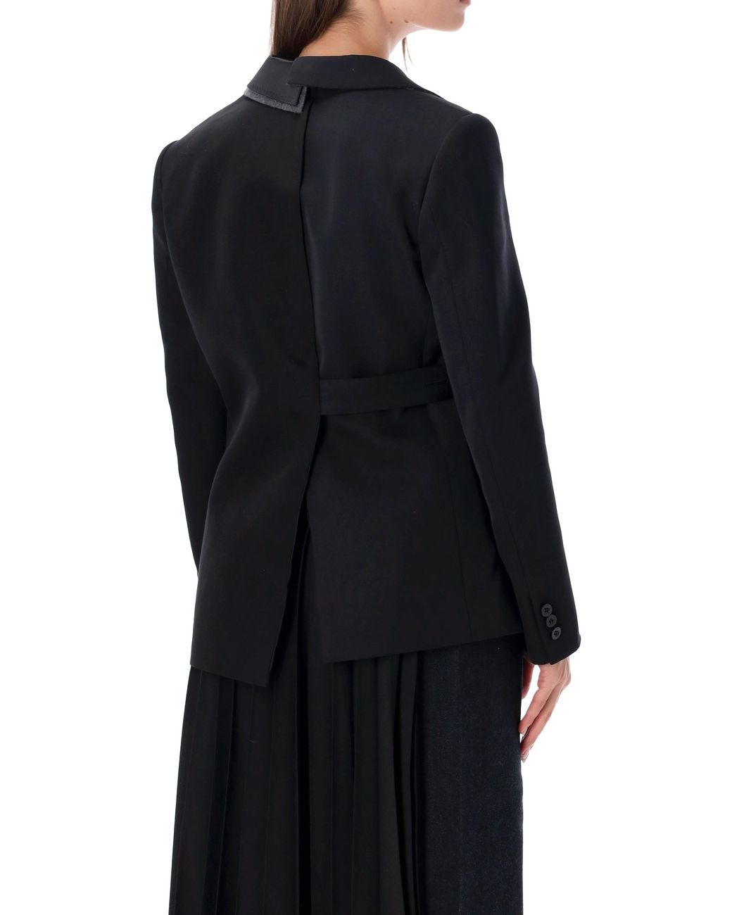 Sacai Black Tailored Asymmetric Blazer Jacket