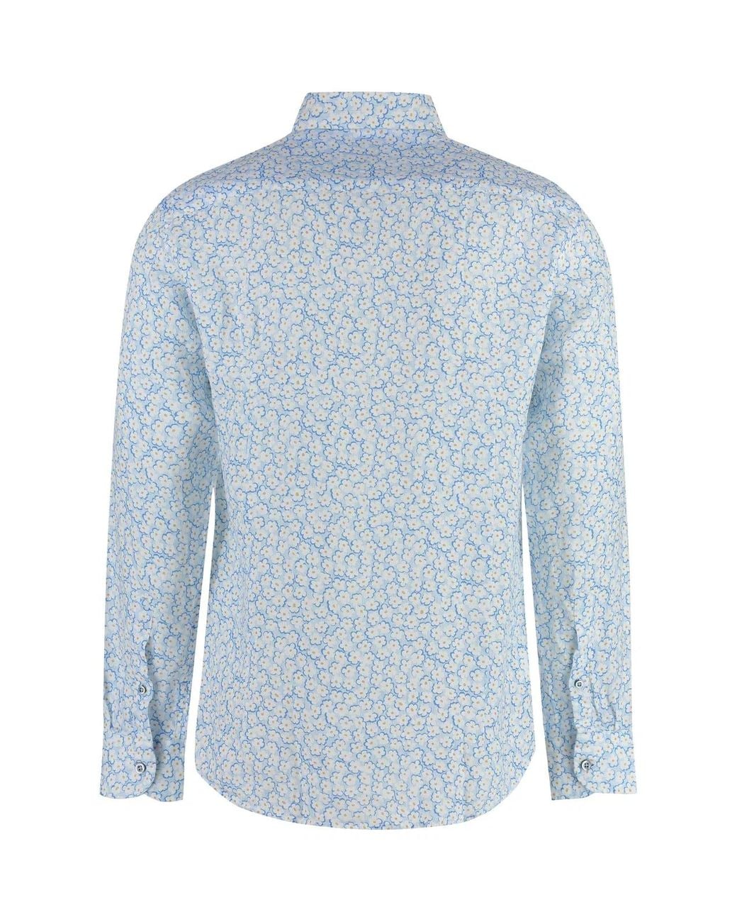 BASTONCINO Blue Printed Cotton Shirt for men