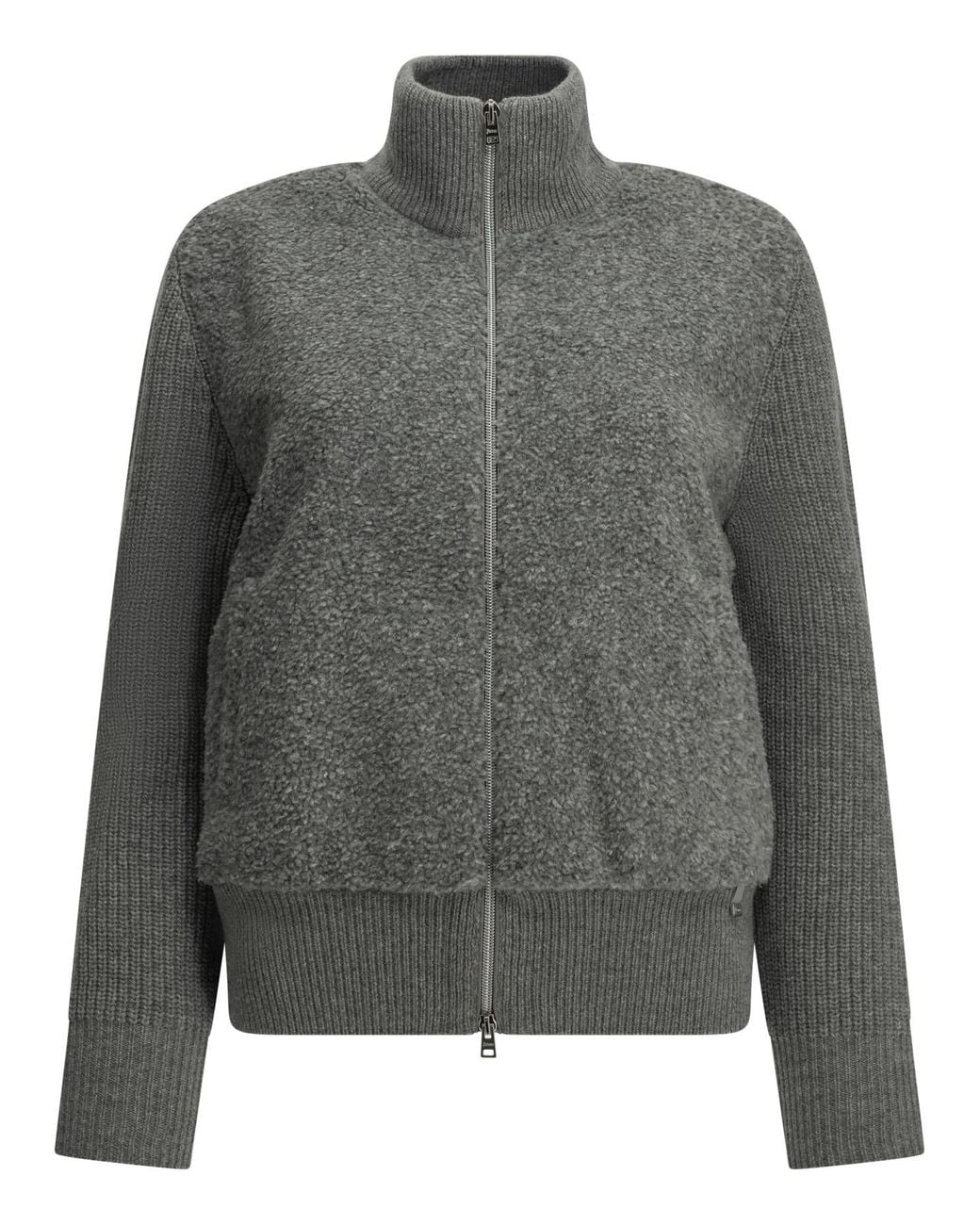 Herno Gray Pure Wool Zip-Up Sweater
