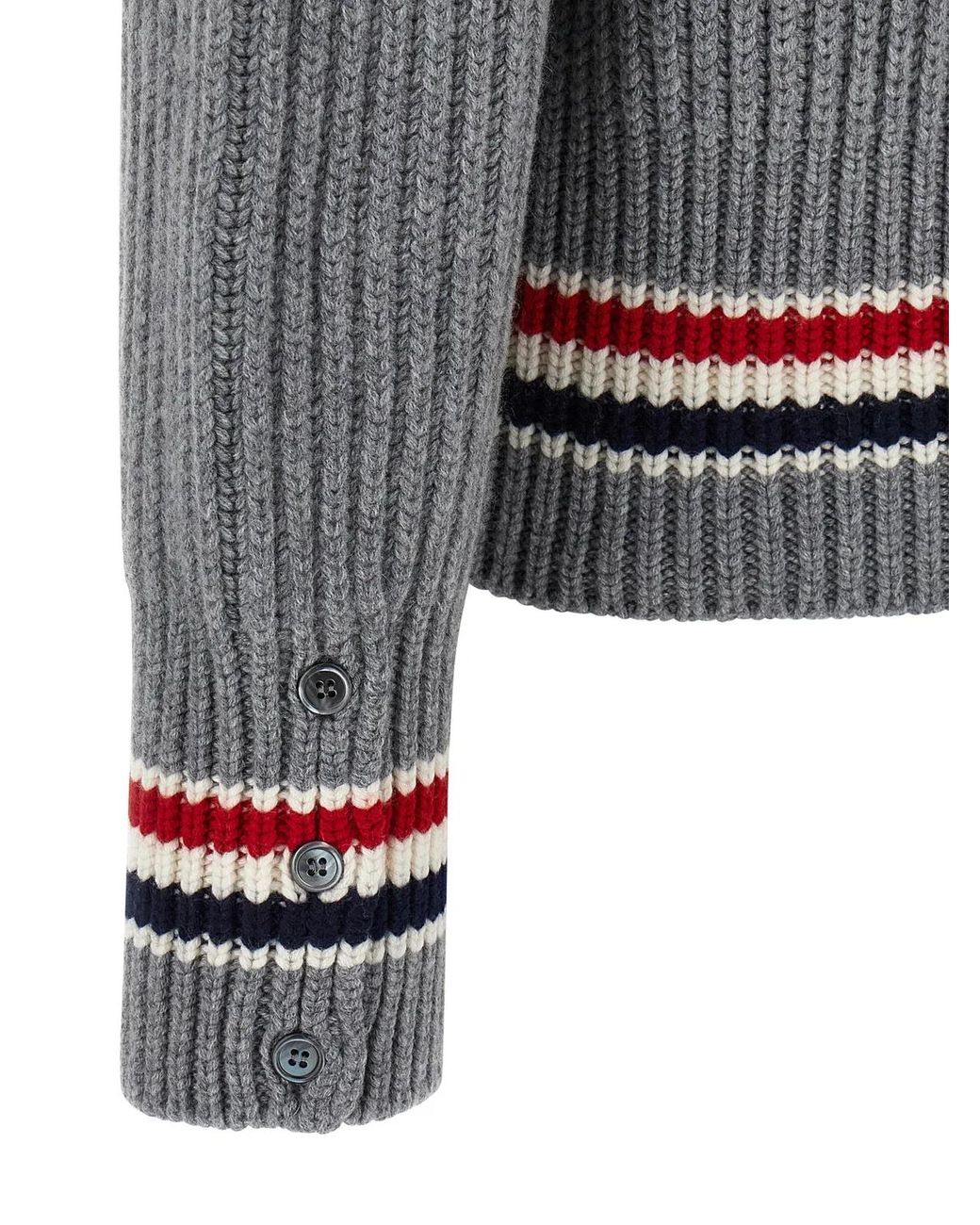 Thom Browne Gray Rwb Tape Cardigan for men