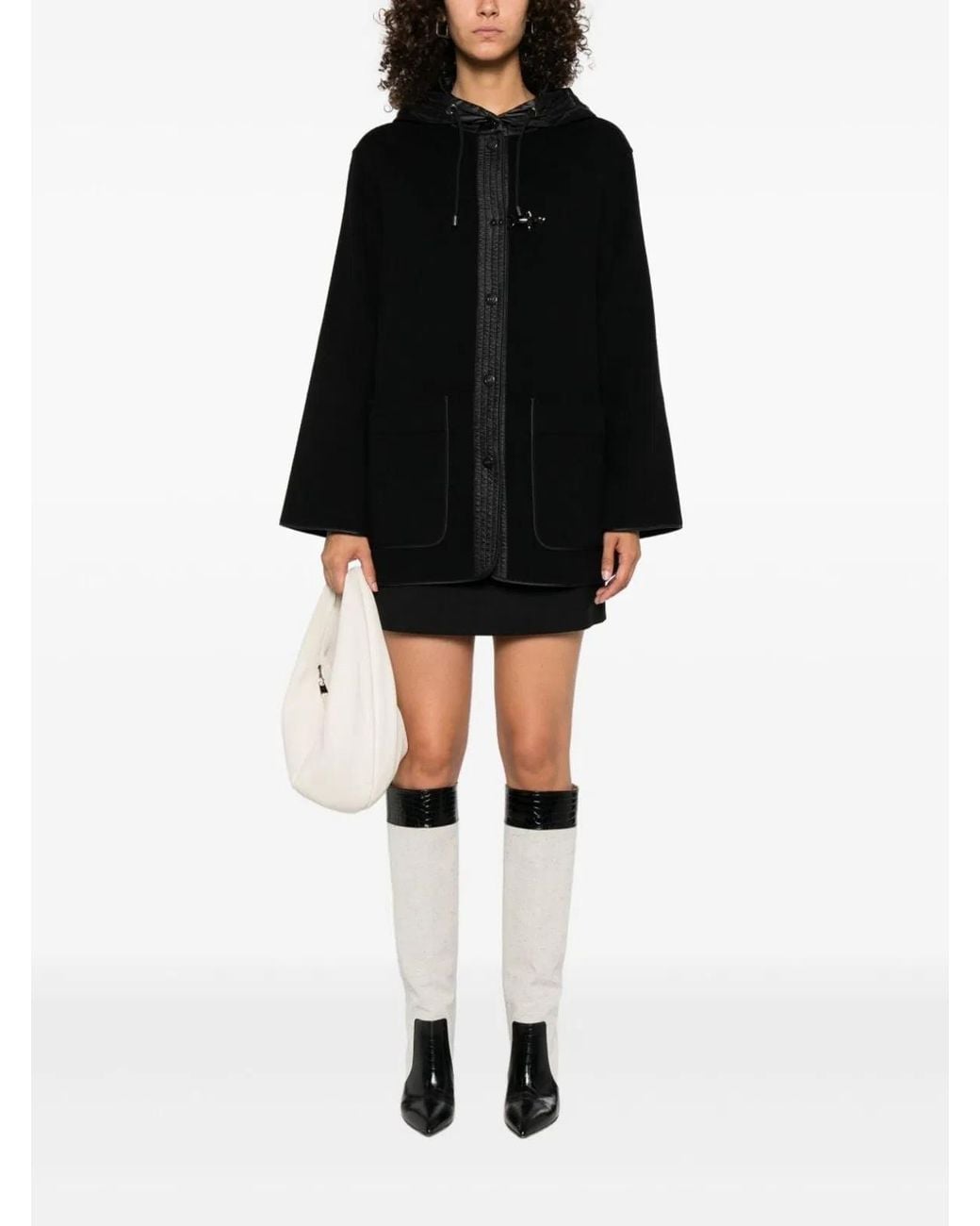 Fay Black Two-Material Wool And Cashmere Caban Coat