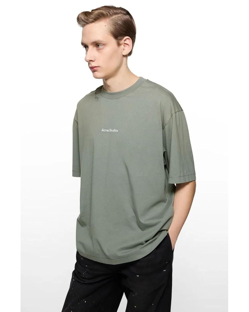 Acne Green Exford U Stamp Mending T-Shirt for men