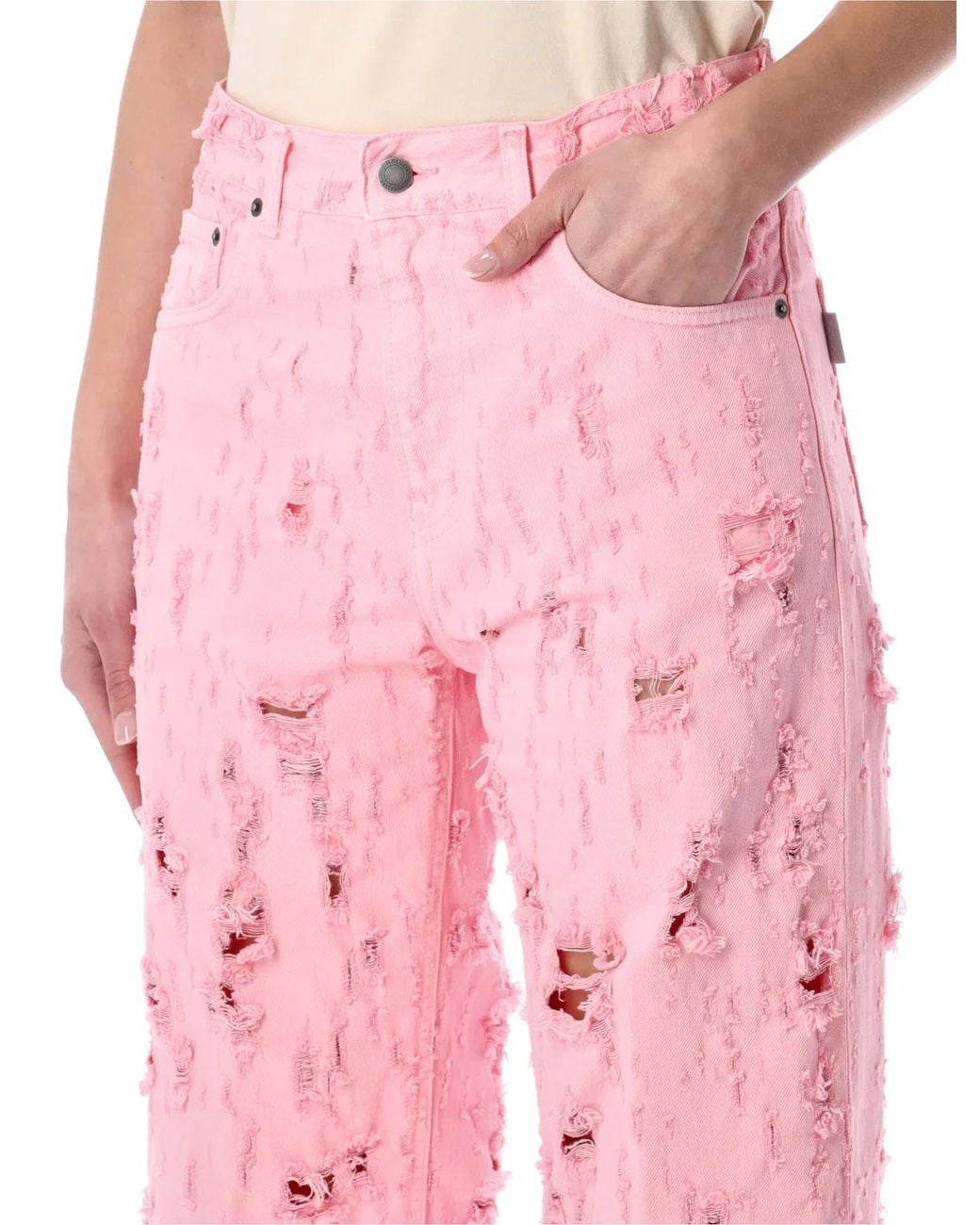 Haikure Pink Bonnie Bull Destroy Cotton Jeans