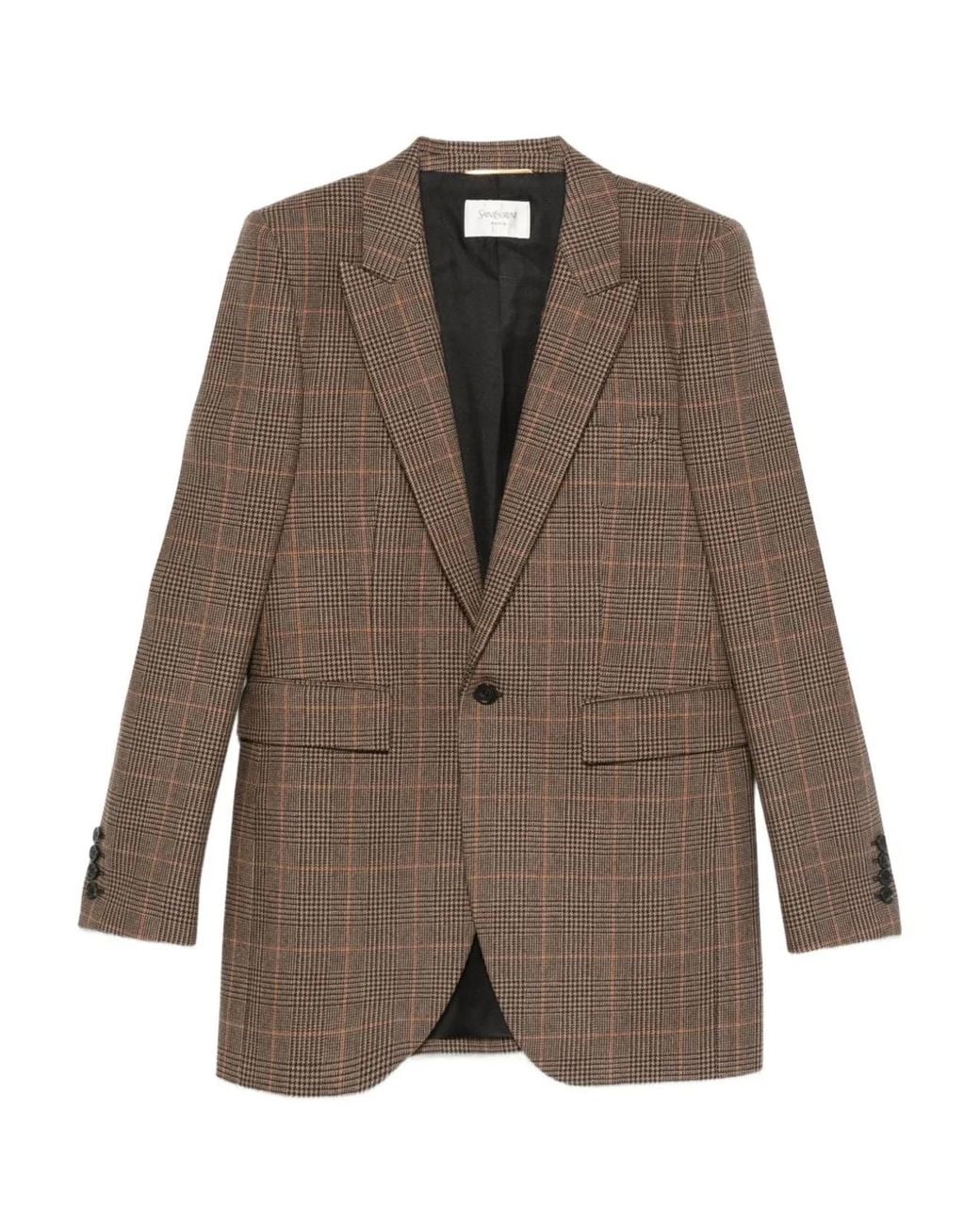 Saint Laurent Brown Prince Of Wales Wool Jacket
