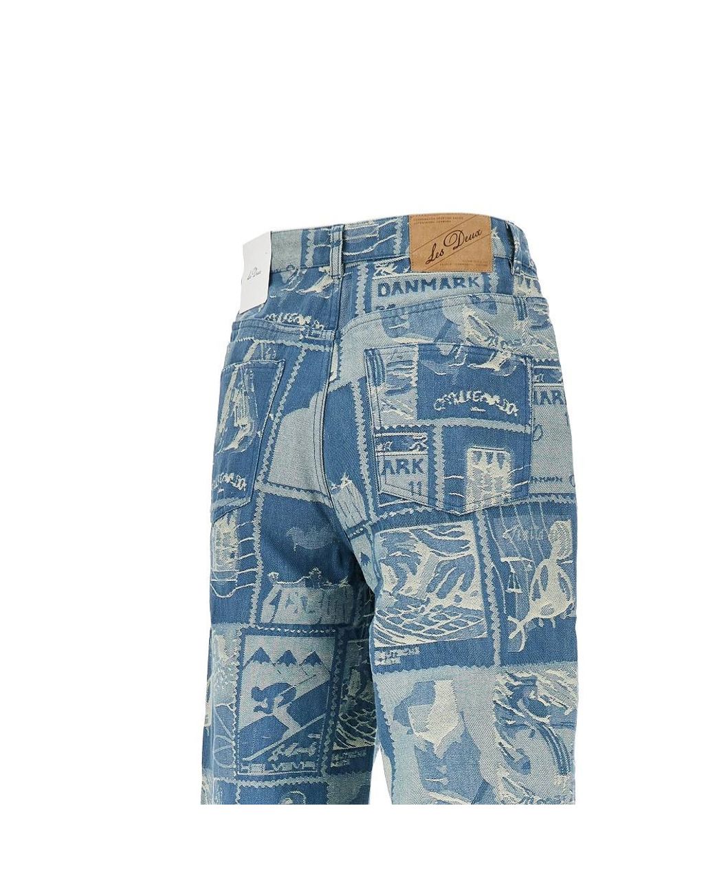 Les Deux Blue Stamp Jacquard Denim Jeans for men