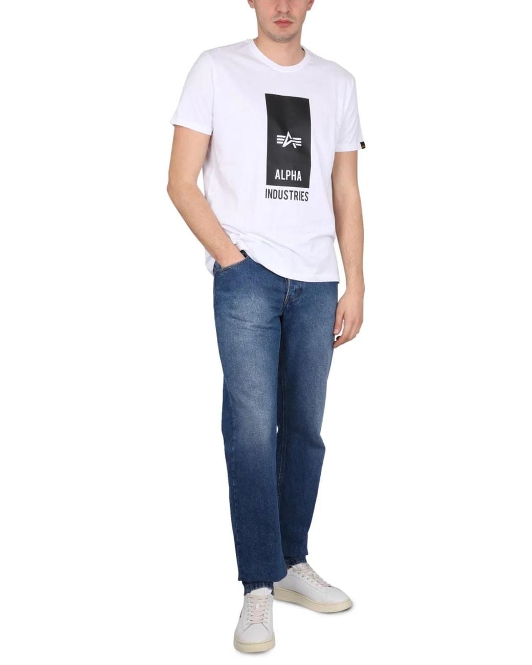 Alpha Industries White Logo Print T Shirt for men