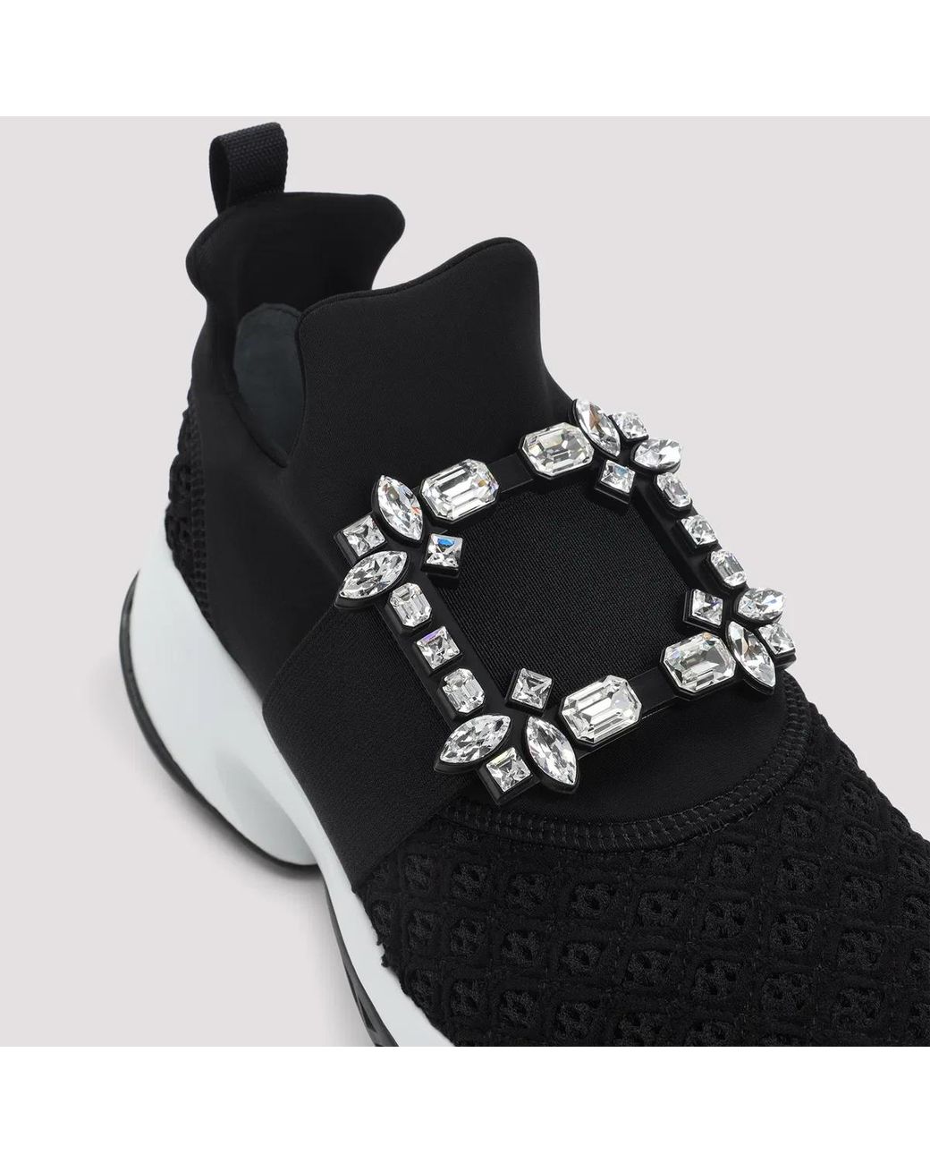 Roger Vivier Black Viv' Run Fabric Crystal Buckle Sneakers