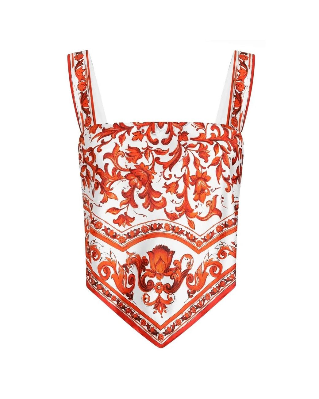 Dolce & Gabbana White Dolce & Gabbana Majolica-Print Silk Twill Bustier Top