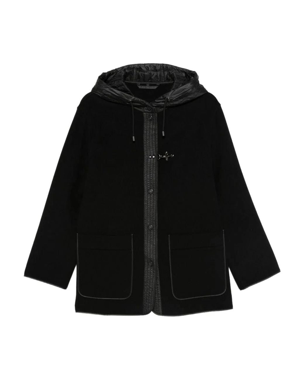 Fay Black Two-Material Wool And Cashmere Caban Coat