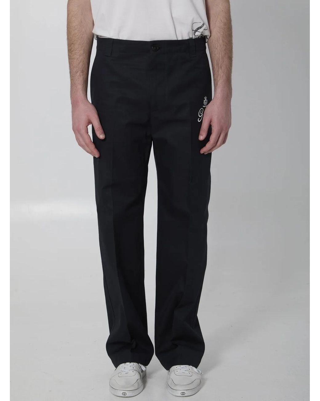 Gucci Black Printed Cotton Twill Pants for men