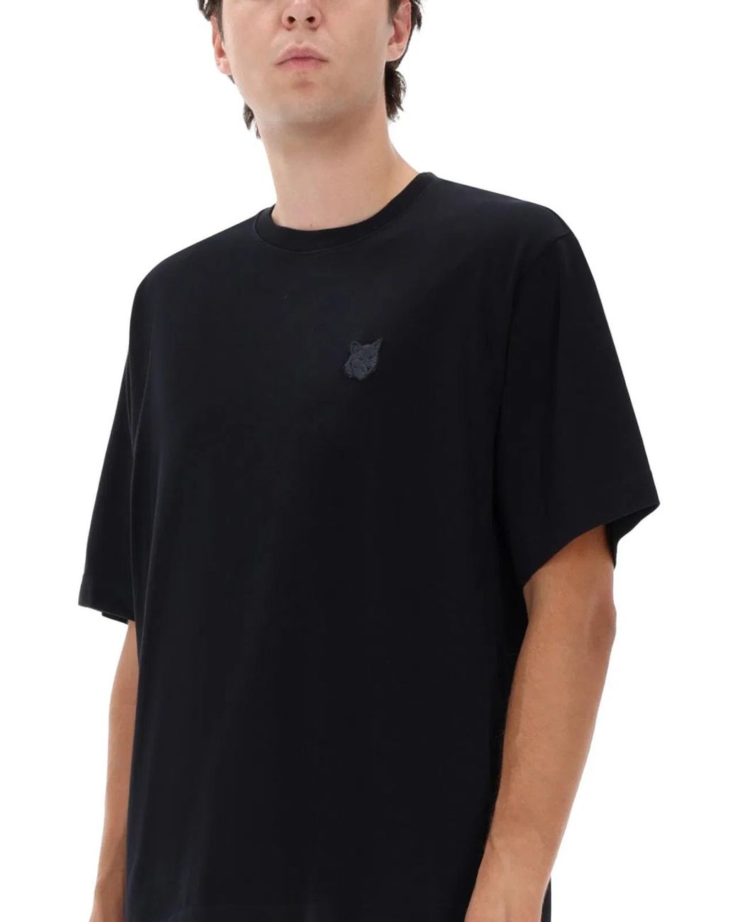 Maison Kitsuné Black T-Shirt Fox Patch Cotton Organic T-Shirts for men