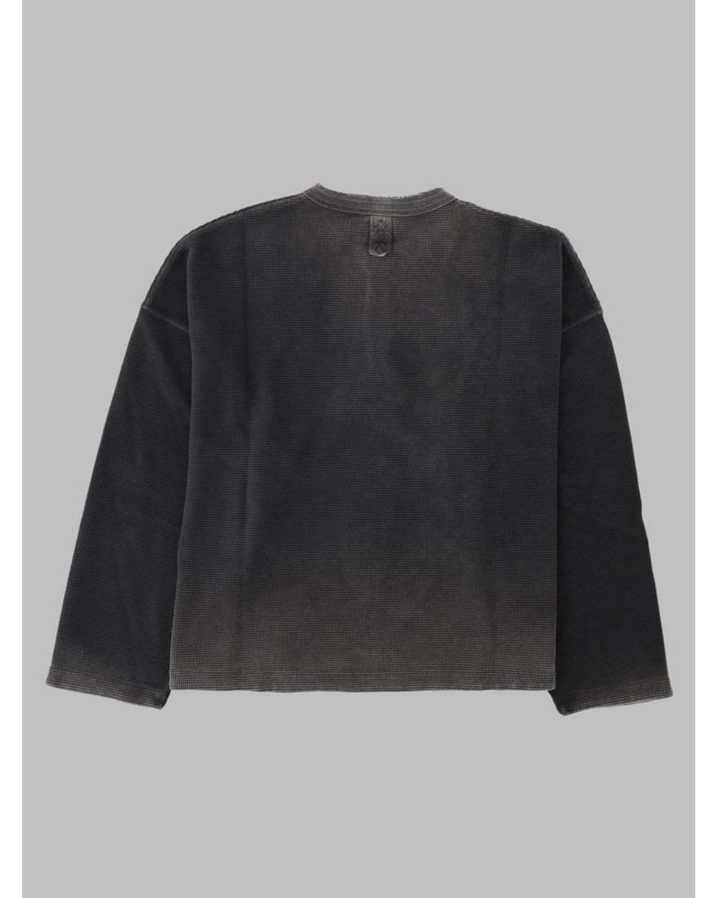 Represent Black Washed Button Placket Long-Sleeve Cotton Sweater for men