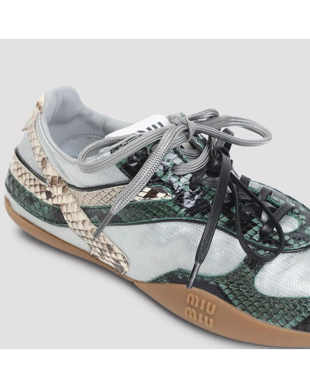 Miu Miu Green Gymnasium Technical Fabric And Python-Print Ayers Leather Sneakers