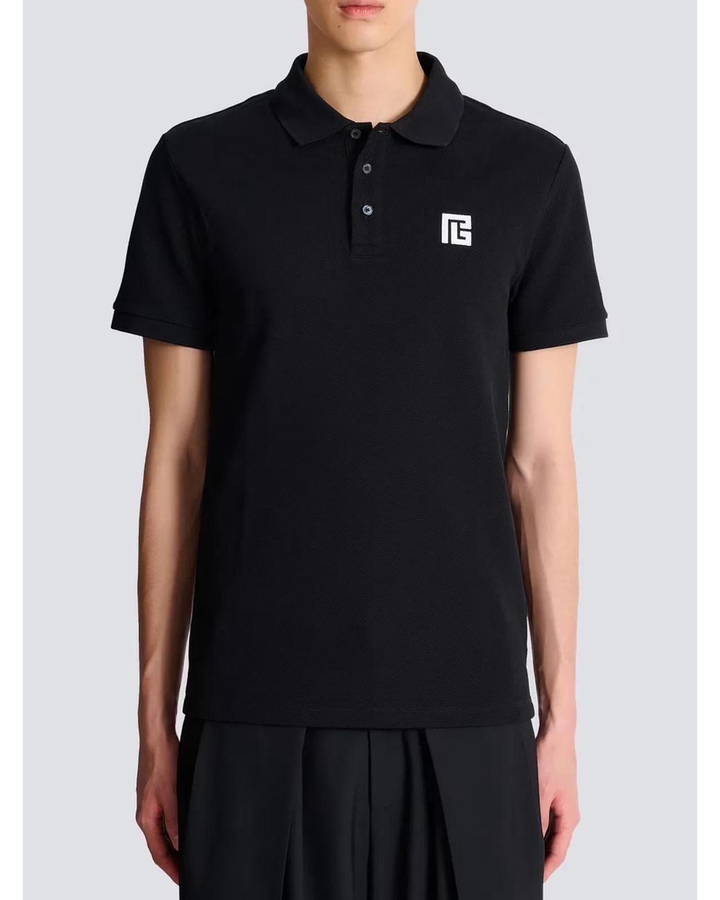 Balmain Black Cotton Classic Short Polo for men