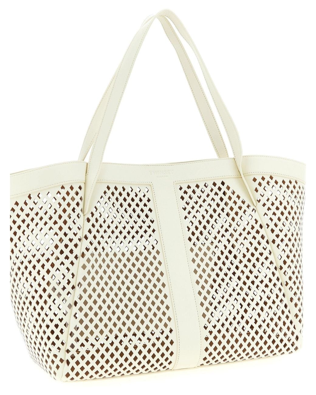 Twinset White Openwork Leather Shopping Bag