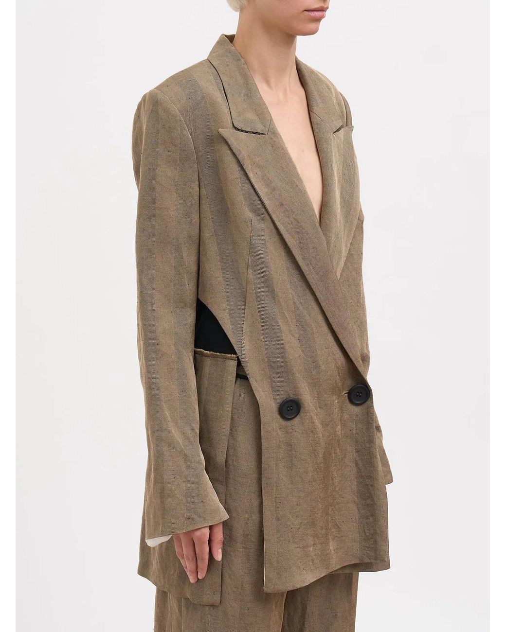 Alessandra Marchi Natural Double-Breasted Linen Jacket