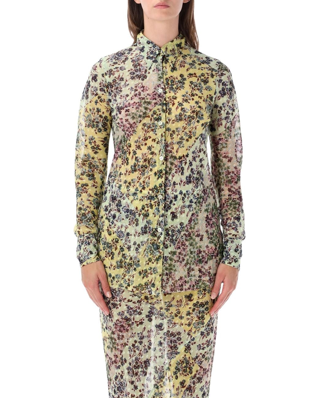 Dries Van Noten Blue Floral Print Button-Up Shirt