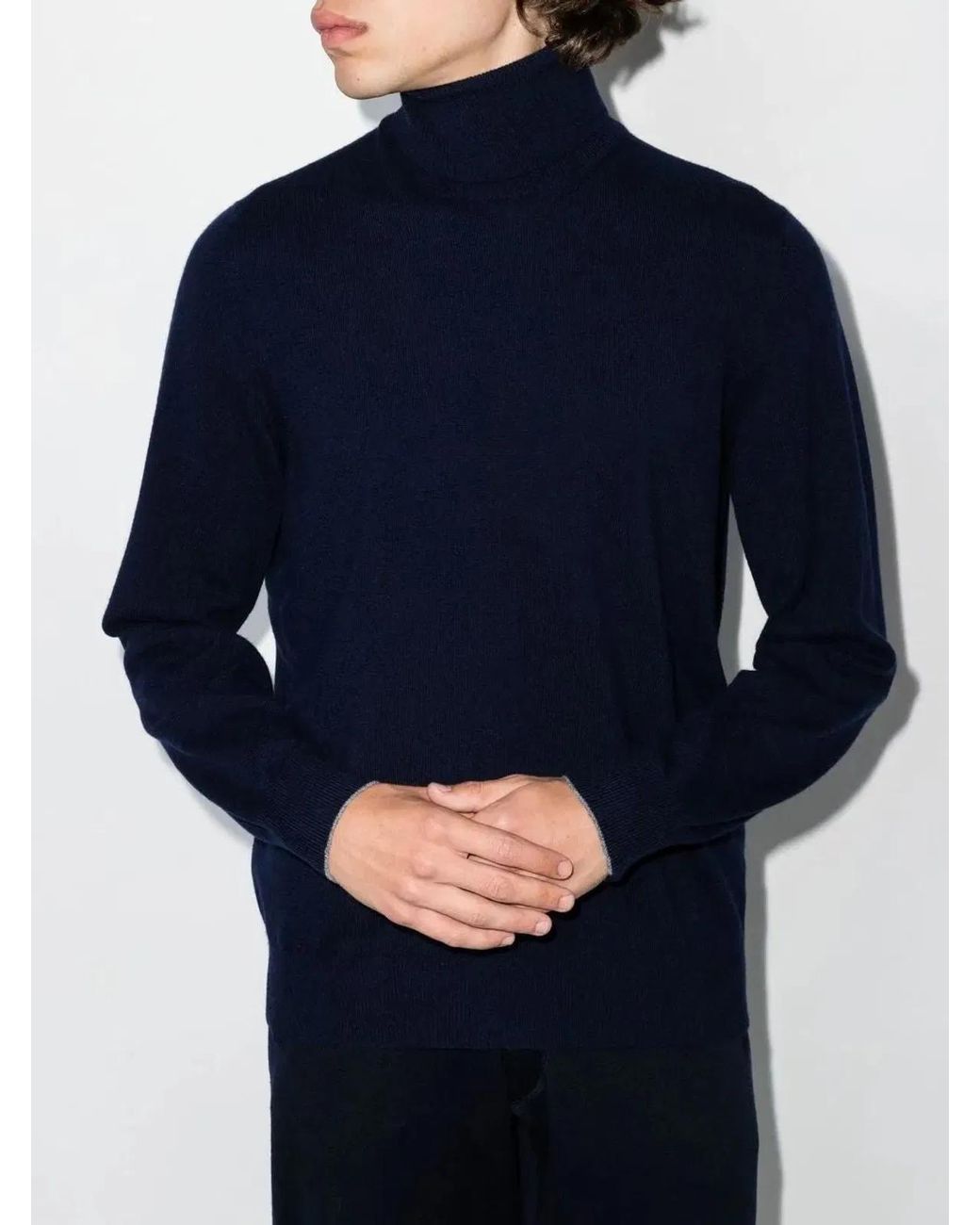 Brunello Cucinelli Blue Cashmere Turtle-Neck Sweater for men