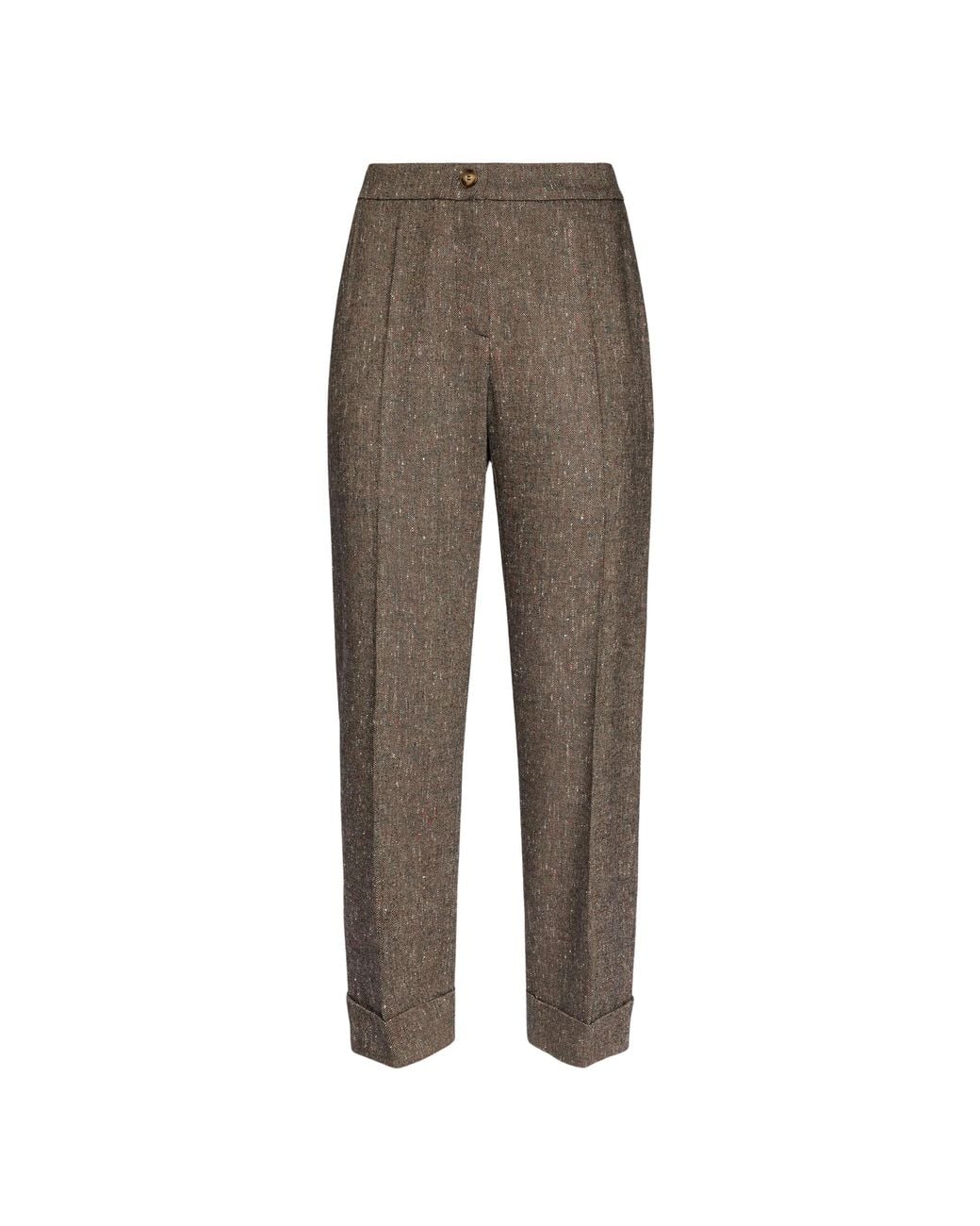 Elena Miro Gray Tailored Trousers With Turn-Up Cuffs