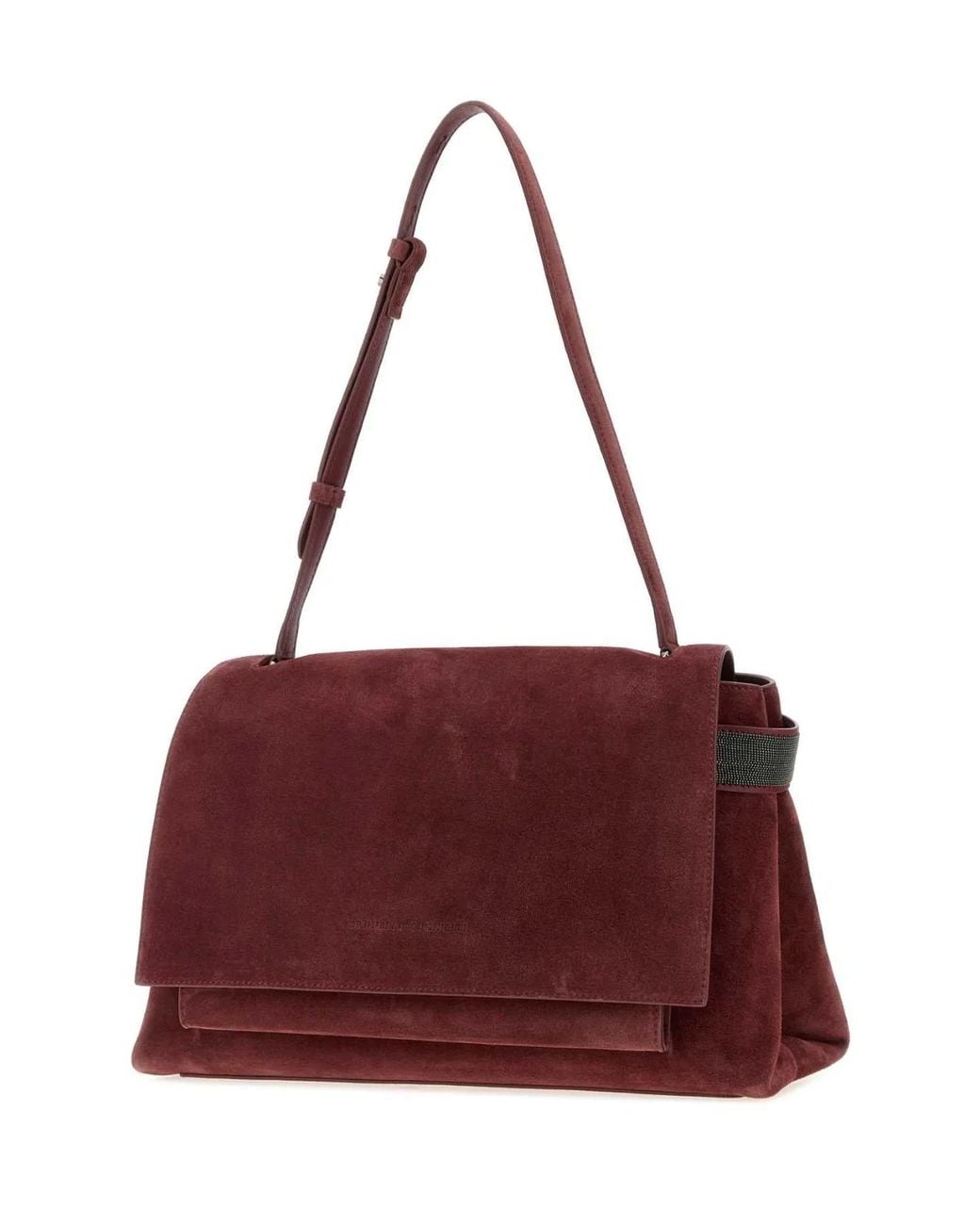 Brunello Cucinelli Purple Suede Shopping Handbag With Adjustable Shoulder Strap