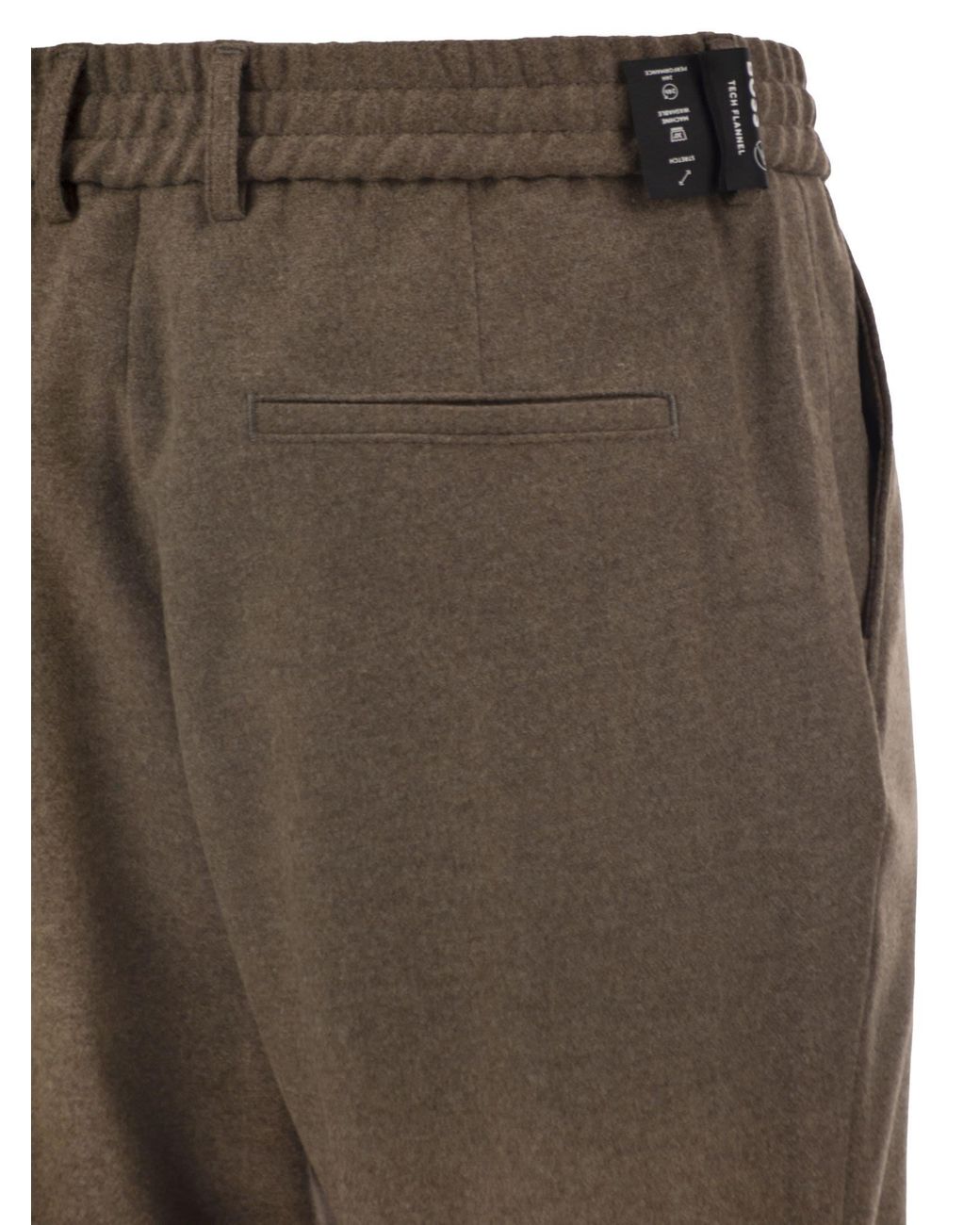 Boss Gray Virgin Wool-Blend Tapered Fit Trousers With Drawstring for men