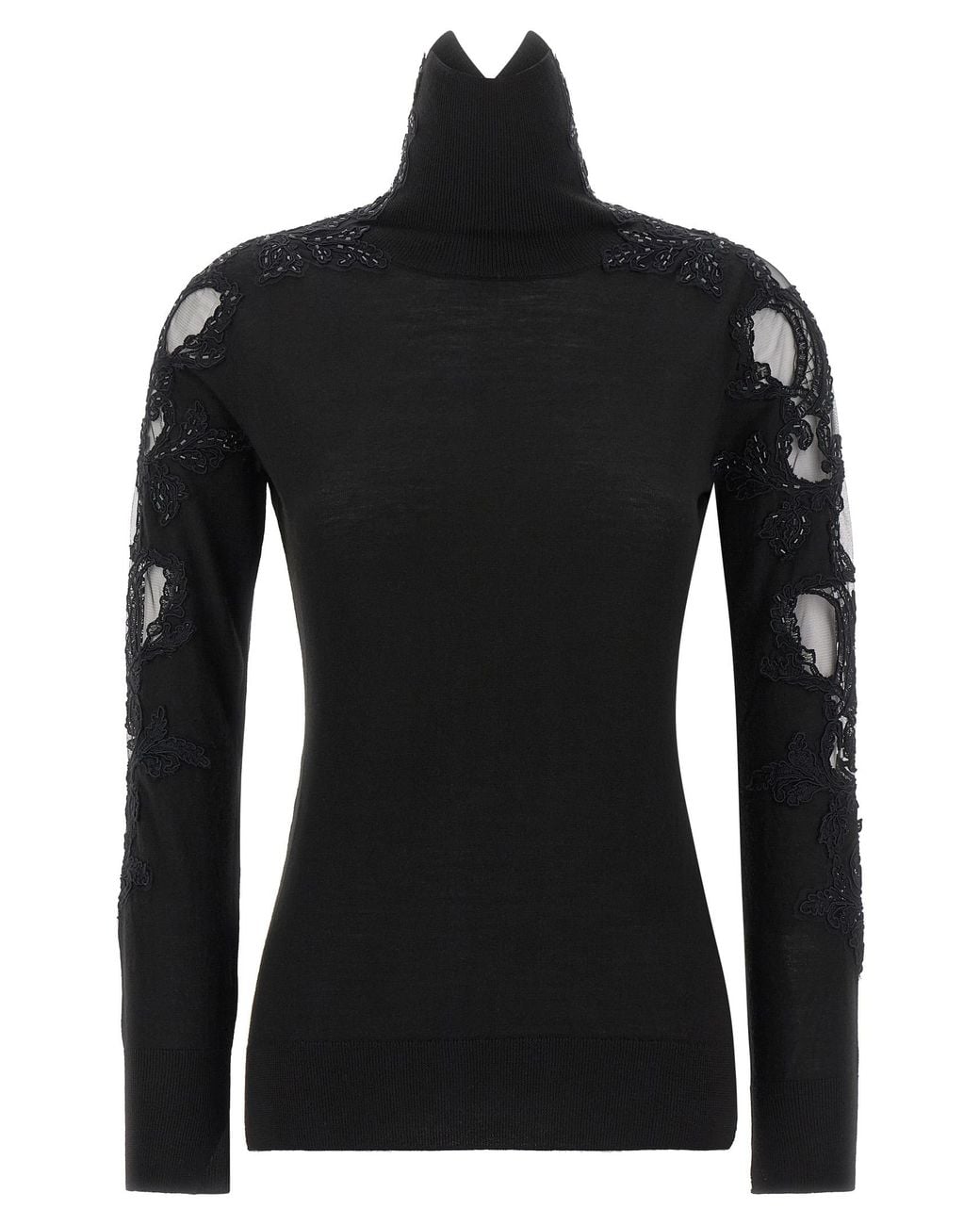 Ermanno Scervino Black High Neck With Lace Inserts