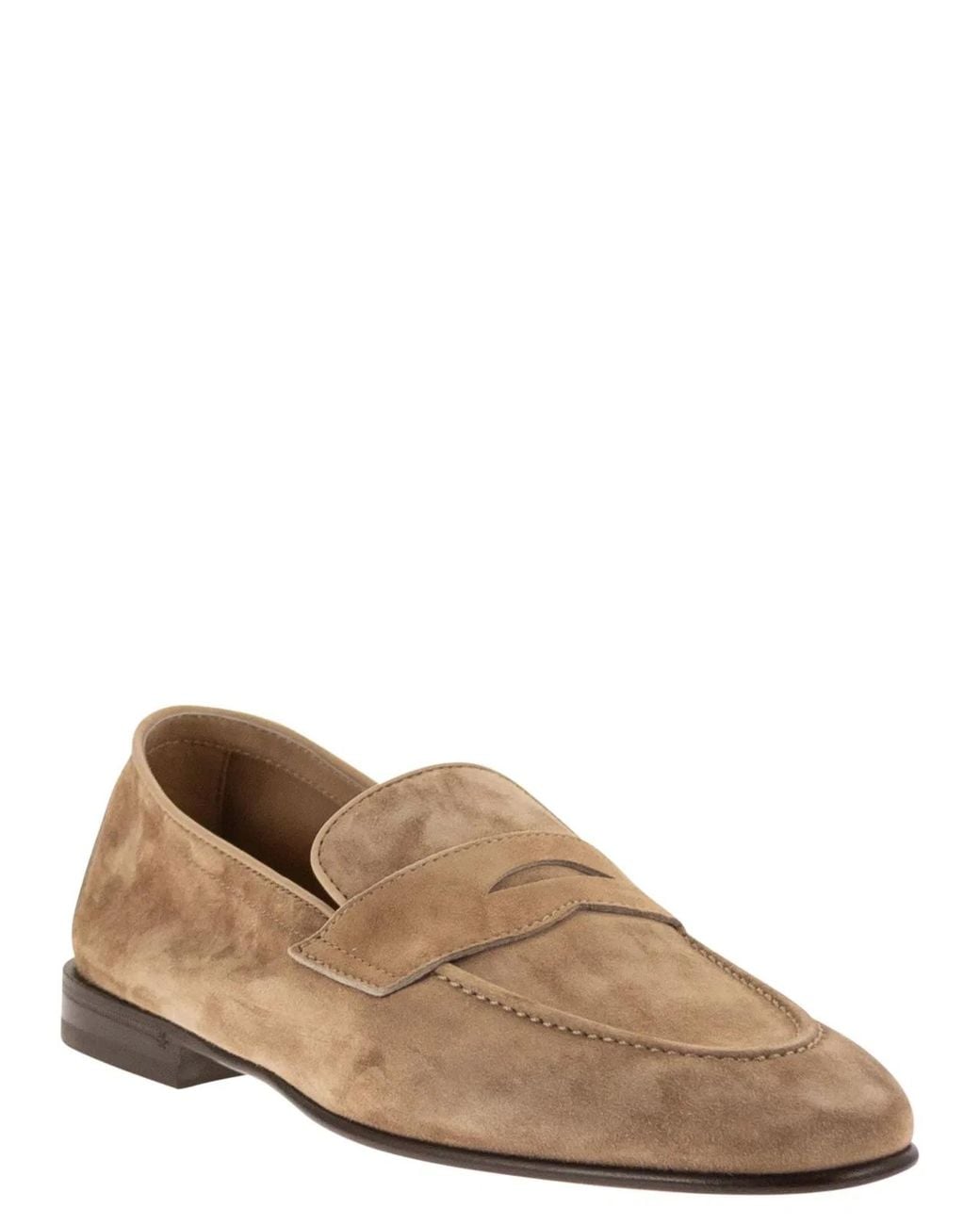 Brunello Cucinelli Brown Soft Suede Penny Loafer for men