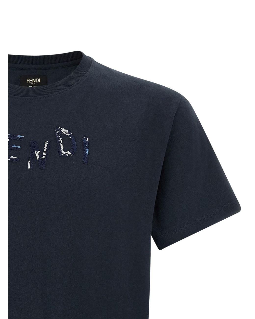 Fendi Blue Cotton T-Shirt for men