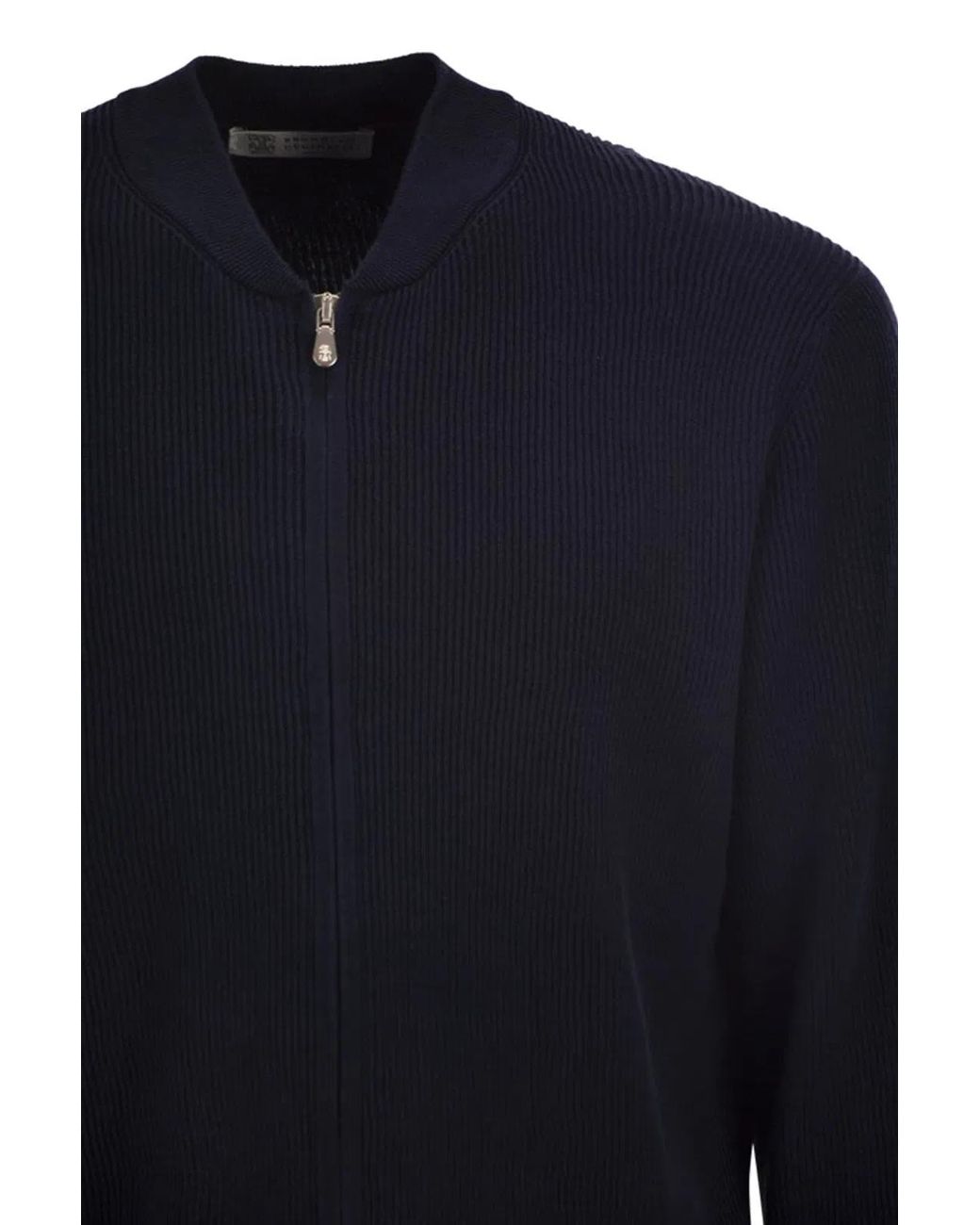 Brunello Cucinelli Blue Cotton Cardigan With Zip for men