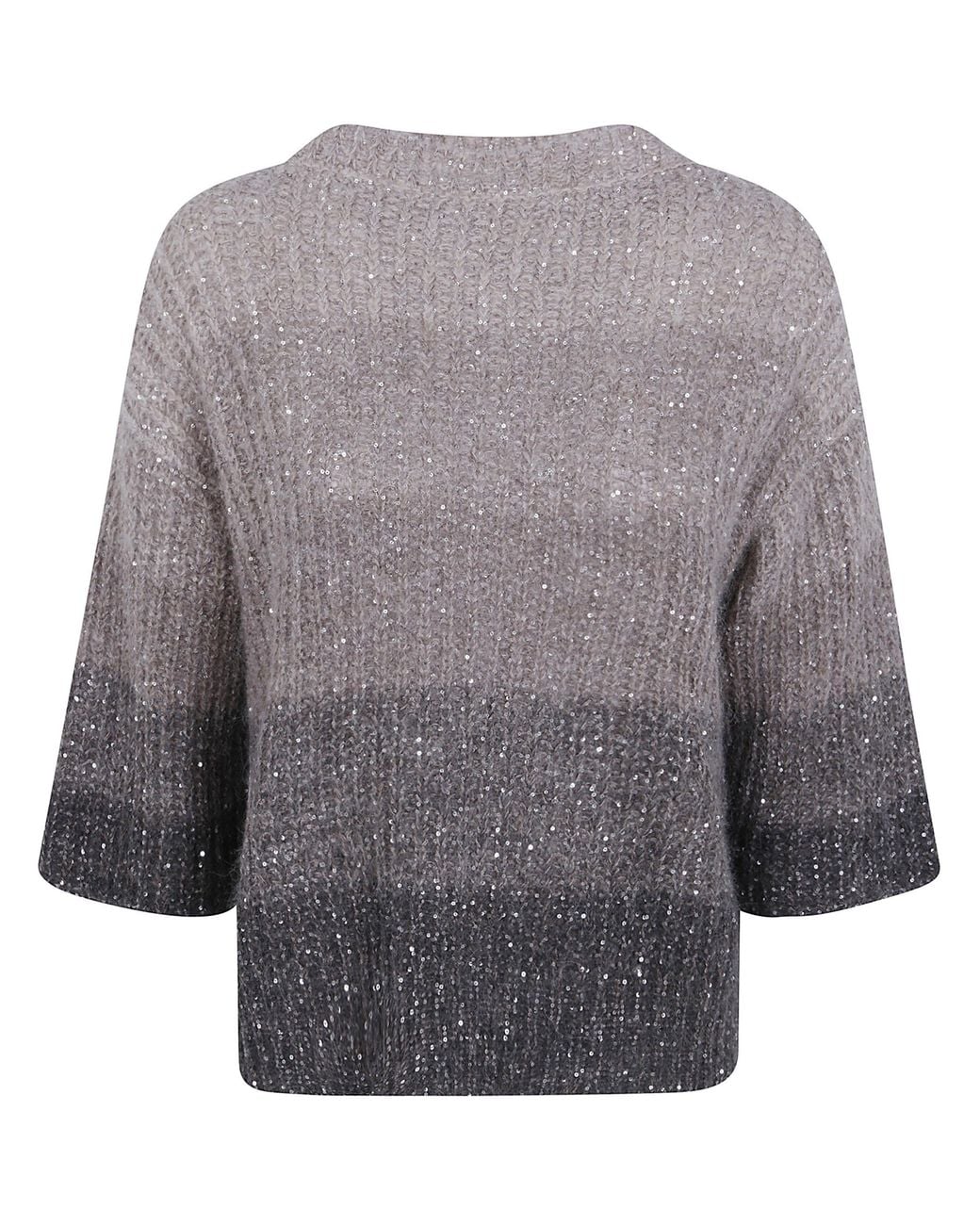 D.exterior Gray Crystals Degrade Short Sleeves Round Neck Sweater